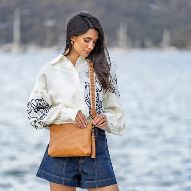 Black Caviar Designs Maggie 3 Compartment Cross Body Bag - Tan