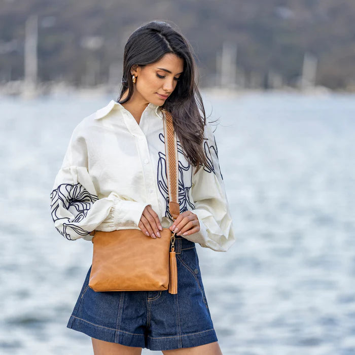 Black Caviar Designs Maggie 3 Compartment Cross Body Bag - Tan