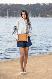 Maggie 3 Compartment Cross Body Bag - Tan