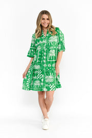 One Summer Maya Button V-Neck Dress - Green