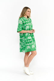 One Summer Maya Button V-Neck Dress - Green