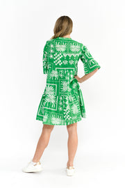 One Summer Maya Button V-Neck Dress - Green