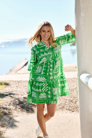 One Summer Maya Button V-Neck Dress - Green