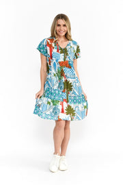 One Summer Nicola Cap Sleeve Dress - Greek Island Aqua