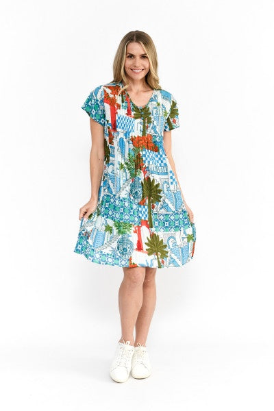 One Summer Nicola Cap Sleeve Dress - Greek Island Aqua