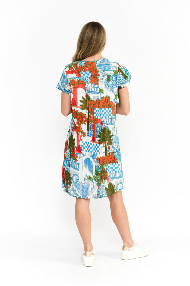 One Summer Nicola Cap Sleeve Dress - Greek Island Aqua