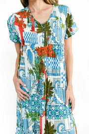 One Summer Nicola Cap Sleeve Dress - Greek Island Aqua