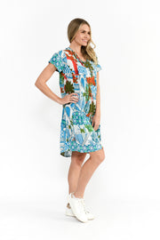 One Summer Nicola Cap Sleeve Dress - Greek Island Aqua