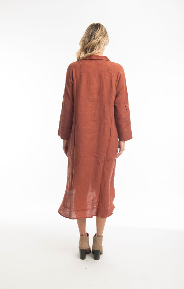 Terracotta Linen Essentials Shirt Dress