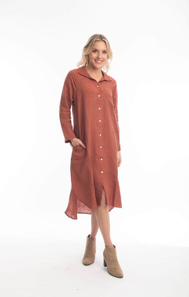 Terracotta Linen Essentials Shirt Dress Escape by OQ