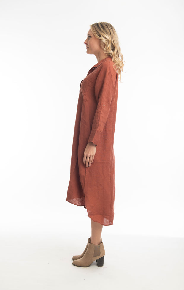 Terracotta Linen Essentials Shirt Dress