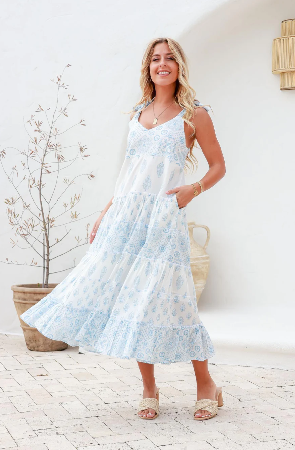 Alba Cotton Blue Midi Dress Joopy & Gypsy