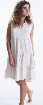 Embroidered Linen Dress - Sky